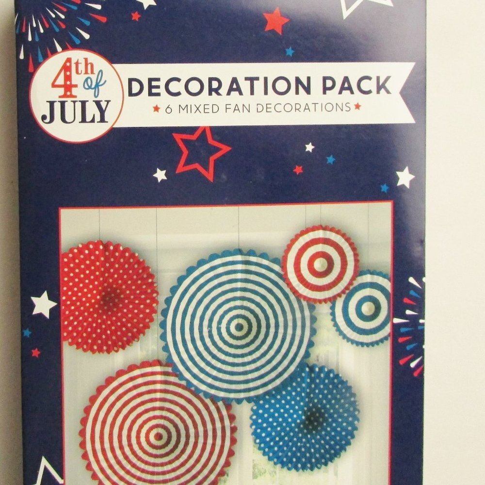 4th of July Mixed Paper Fan Reusable Decoration Pack 6 Total Pieces NEW - Picture 2 of 5